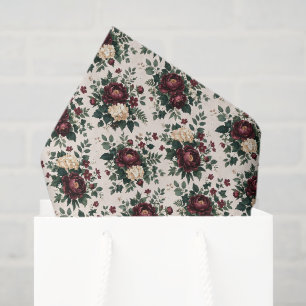 Burgundy Floral Tissue Paper, Decoupage Flowers Paper