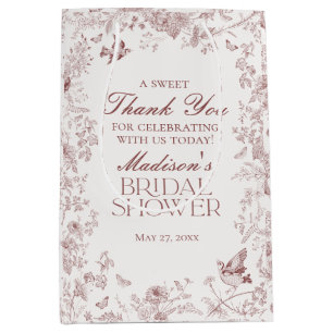 Burgundy Floral Toile De Jouy Bridal Shower Favors Medium Gift Bag