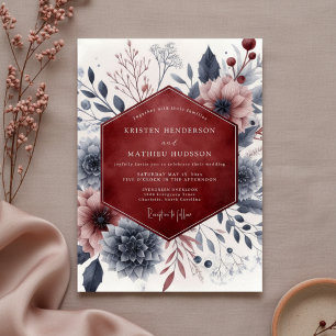 Burgundy Floral Twilight Romance Wedding Invitation