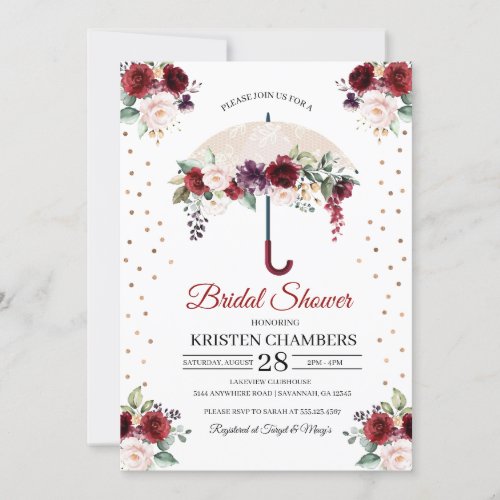 Burgundy Floral Umbrella Bridal Shower Invitation