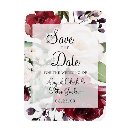 Burgundy Floral Vellum Watercolor Save the Date Magnet