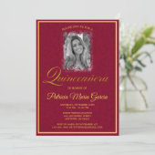 Burgundy floral vines with photo invitation (Standing Front)