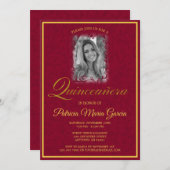 Burgundy floral vines with photo invitation (Front/Back)