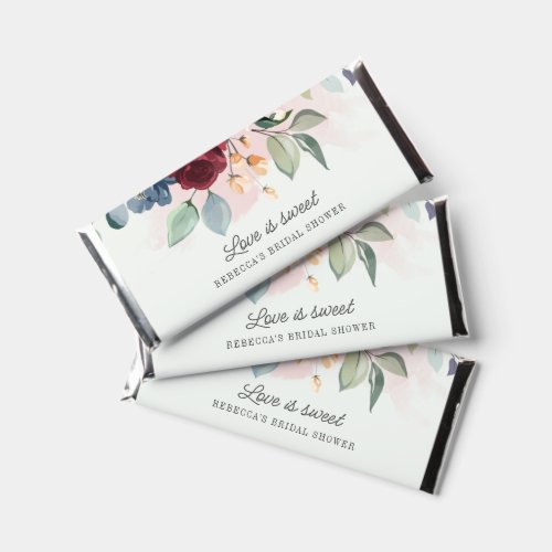 Burgundy Floral Watercolor Bloom Bridal Shower Hershey Bar Favors