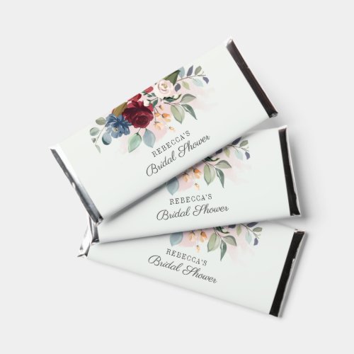 Burgundy Floral Watercolor Bloom Bridal Shower Hershey Bar Favors