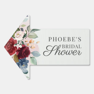 Burgundy Floral Watercolor Bloom Bridal Shower Sign