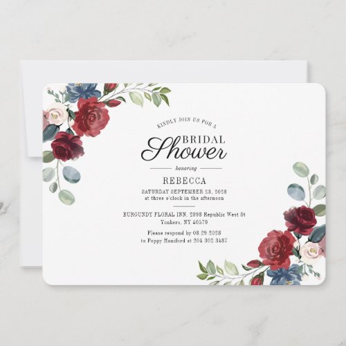 Burgundy Floral Watercolor Bridal Shower Invitation