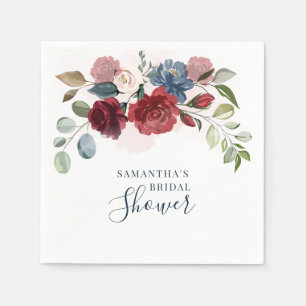 Burgundy Floral Watercolor Bridal Shower Paper Napkins
