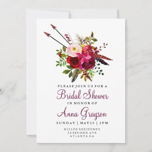 Burgundy Floral Watercolor Bridalshower Invitation