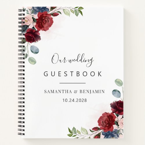 Burgundy Floral Watercolor Fall Wedding Guest Book
