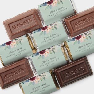 Burgundy Floral Watercolor Greenery Wedding Hershey's Miniatures