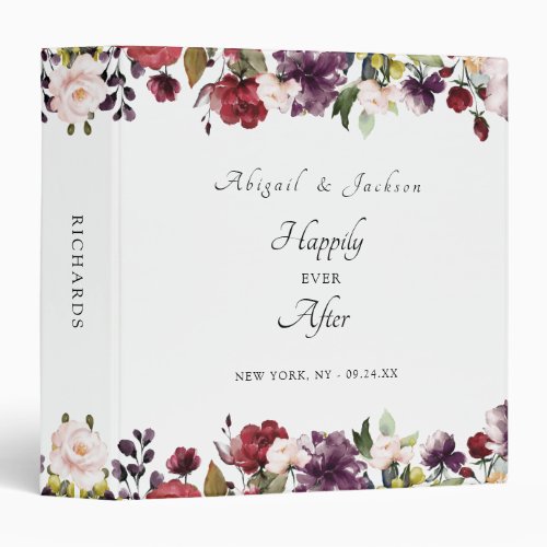 Burgundy Floral Watercolor Newlywed Photo Album 3 Ring Binder