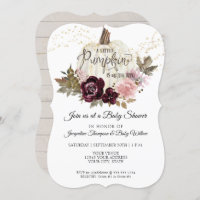 Burgundy Floral Watercolor Pumpkin Baby Shower Invitation