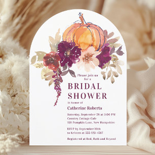Burgundy Floral Watercolor Pumpkin Bridal Shower I Invitation