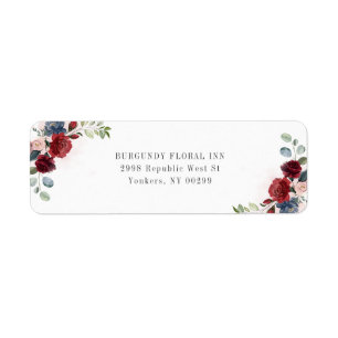 Burgundy Floral Watercolor Return Address Label