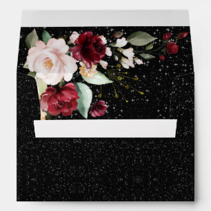 Burgundy Floral Watercolor Rustic Black Wedding Envelope