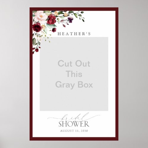 Burgundy Floral Watercolor Shower Photo Booth Poster