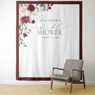Burgundy Floral Watercolor Shower Photo Booth Tapestry