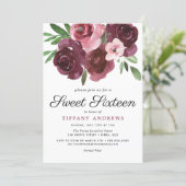 Burgundy Floral Watercolor Sweet 16 Invite (Standing Front)