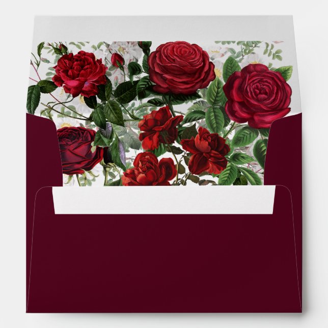 Burgundy Floral Watercolor Wedding 5x7 Invite Envelope (Back (Bottom))