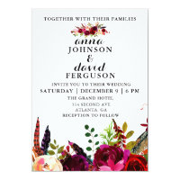 Burgundy Floral Watercolor Wedding Invitation