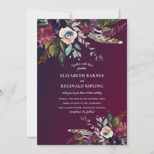 Burgundy Floral Watercolor Wedding Invitation