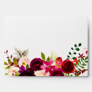 Burgundy Floral Watercolor Wedding Invitation Envelope