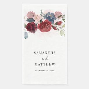 Burgundy Floral Watercolor Wedding Paper Guest Towels