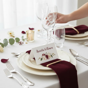 Burgundy Floral Watercolor Wedding Place Card