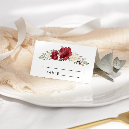 Burgundy floral Watercolor wedding place cards