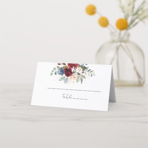 Burgundy Floral Watercolor Wedding Reception Place Card