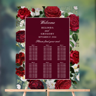 Burgundy Floral Watercolor Wedding Seating Chart