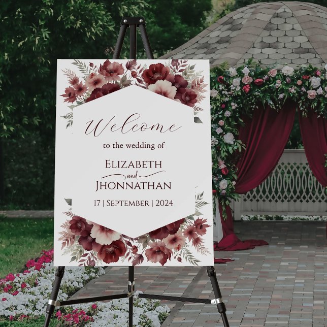 Burgundy Floral Watercolor Welcome Wedding Sign (Creator Uploaded)