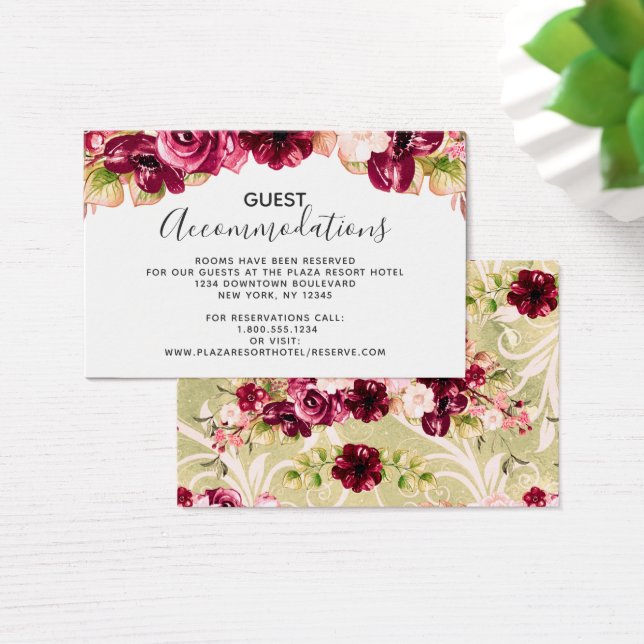 Burgundy Floral Wedding Accommodations Insert Card (Desk)
