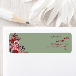 Burgundy Floral Wedding Address Label
