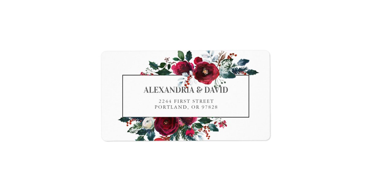Burgundy Floral Wedding Address Labels | Zazzle