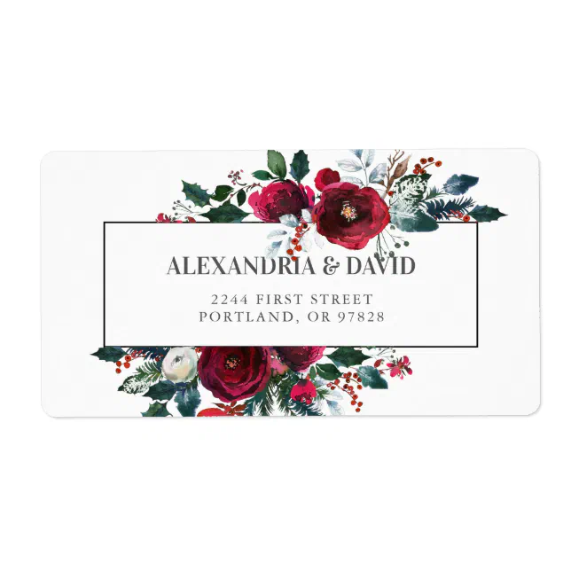 Burgundy Floral Wedding Address Labels | Zazzle