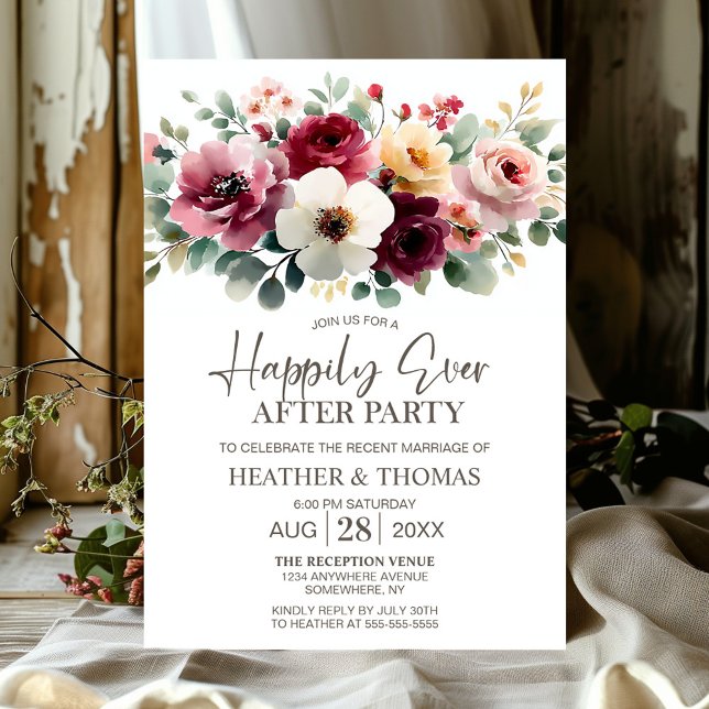 Burgundy Floral Wedding After Party Invitation (Creator Uploaded)