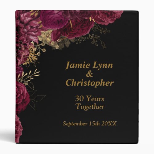 Burgundy Floral Wedding Anniversary 3 Ring Binder