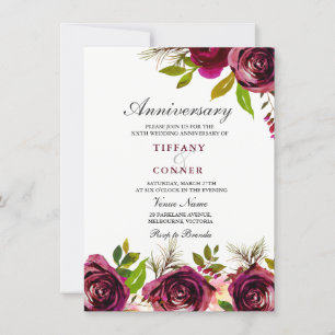 Burgundy Floral Wedding Anniversary invitation