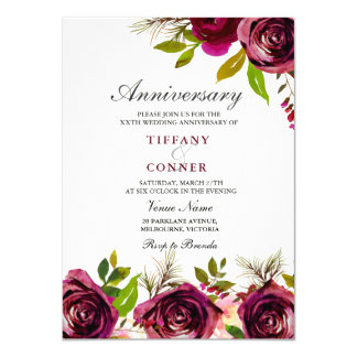 Burgundy Floral Wedding Anniversary invitation