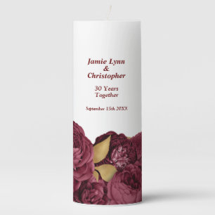 Burgundy Floral Wedding Anniversary Pillar Candle