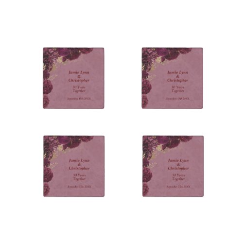 Burgundy Floral Wedding Anniversary Stone Magnet