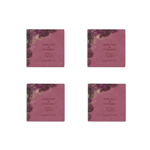 Burgundy Floral Wedding Anniversary Stone Magnet