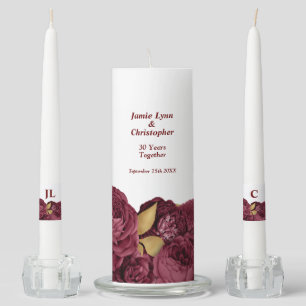 Burgundy Floral Wedding Anniversary Unity Candle Set