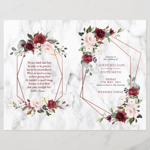 Burgundy Floral Wedding Booklet Program 12 pages