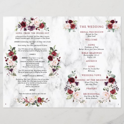 Burgundy Floral Wedding Booklet Program 22 pages 