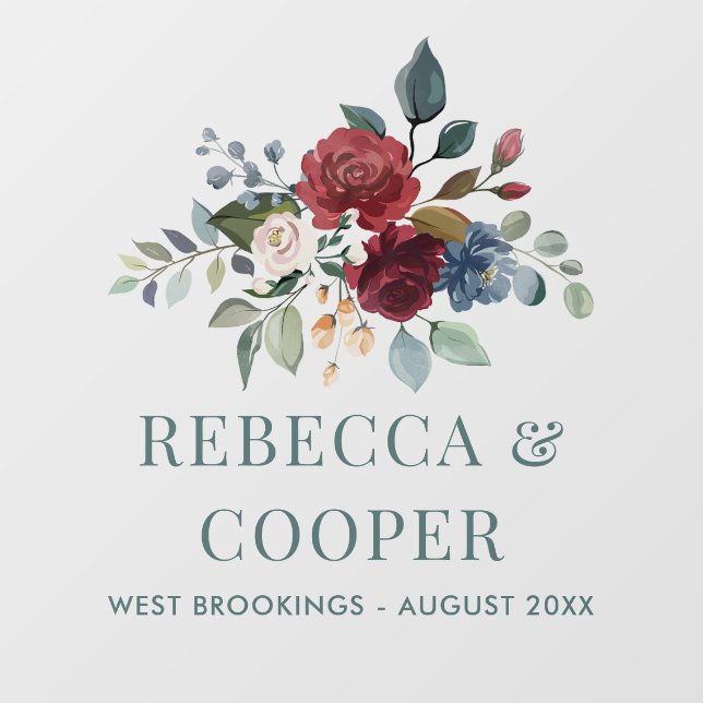 Burgundy Floral Wedding Botanical Couple Names Wall Decal (Front)