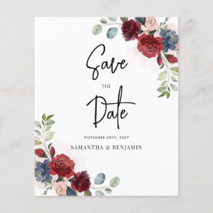 Burgundy Floral Wedding Budget Save The Date