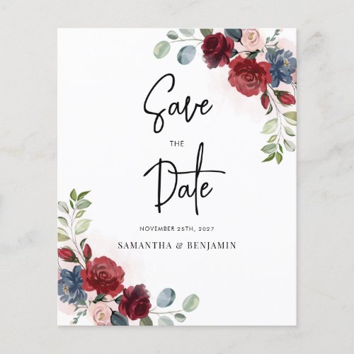 Burgundy Floral Wedding Budget Save The Date